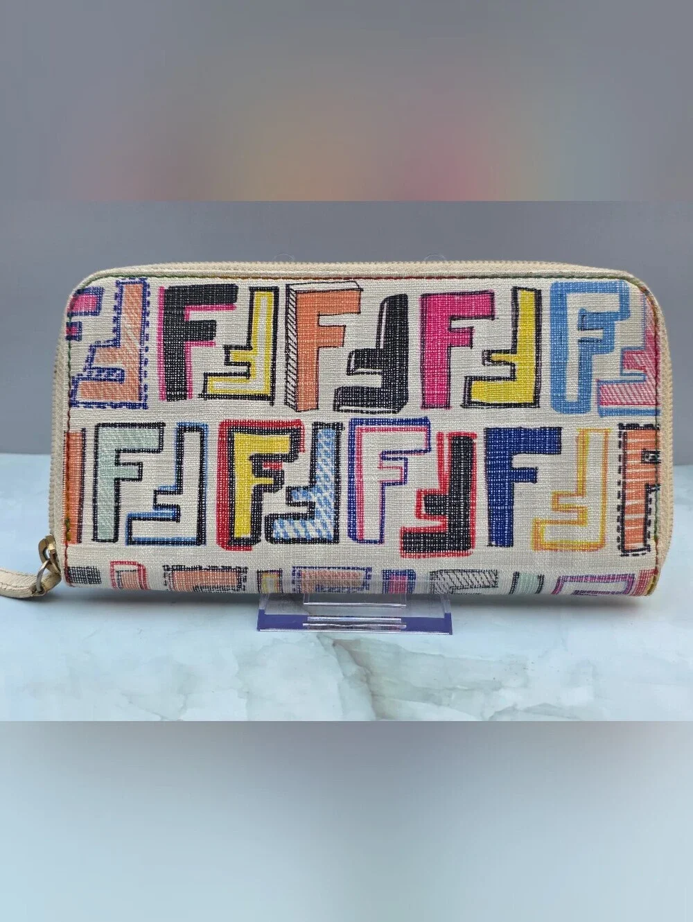 Fendi Multicolor Zucca Zip Around Wallet